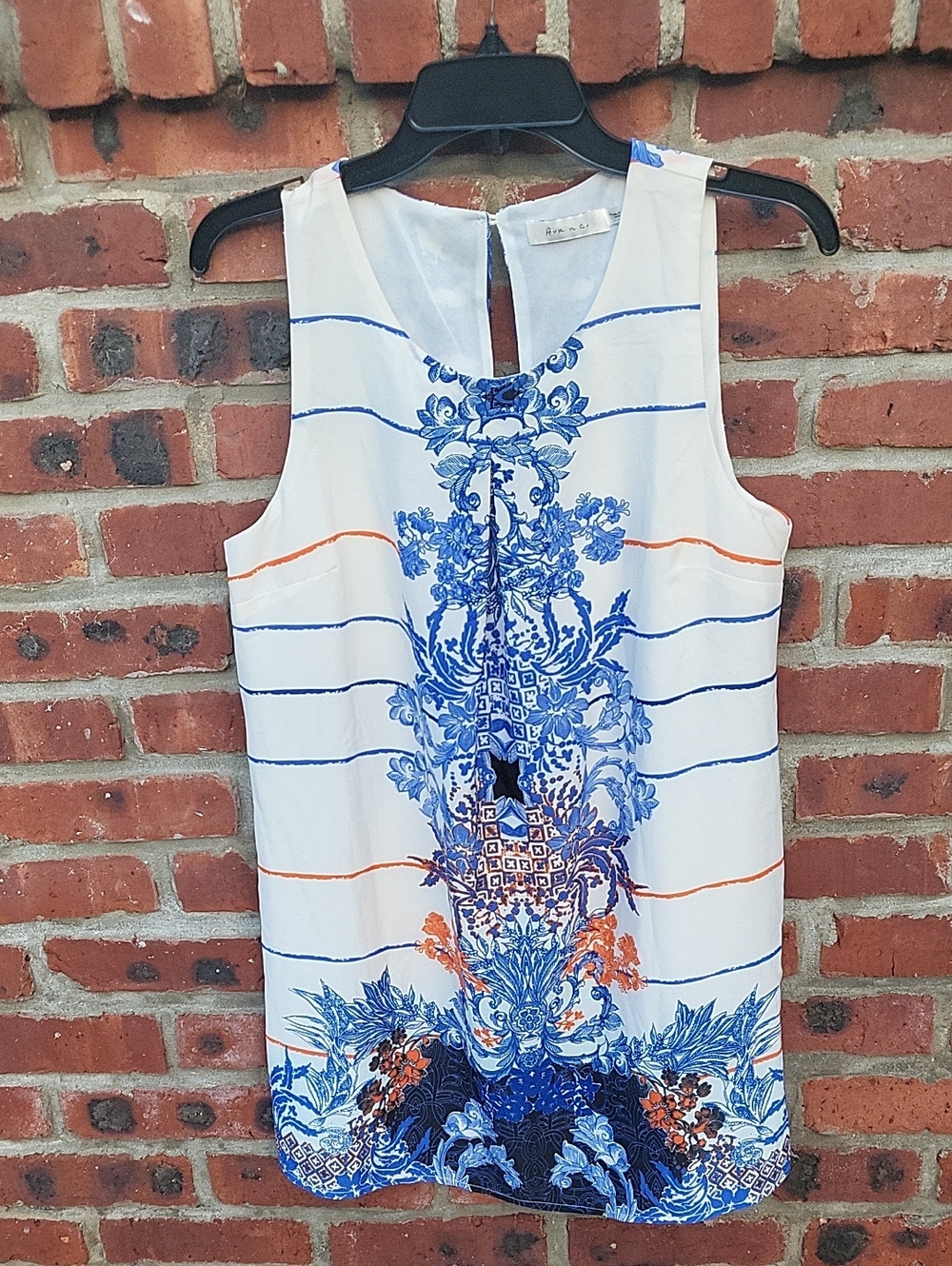 Sleeveless Blue & Orange Printed Dress